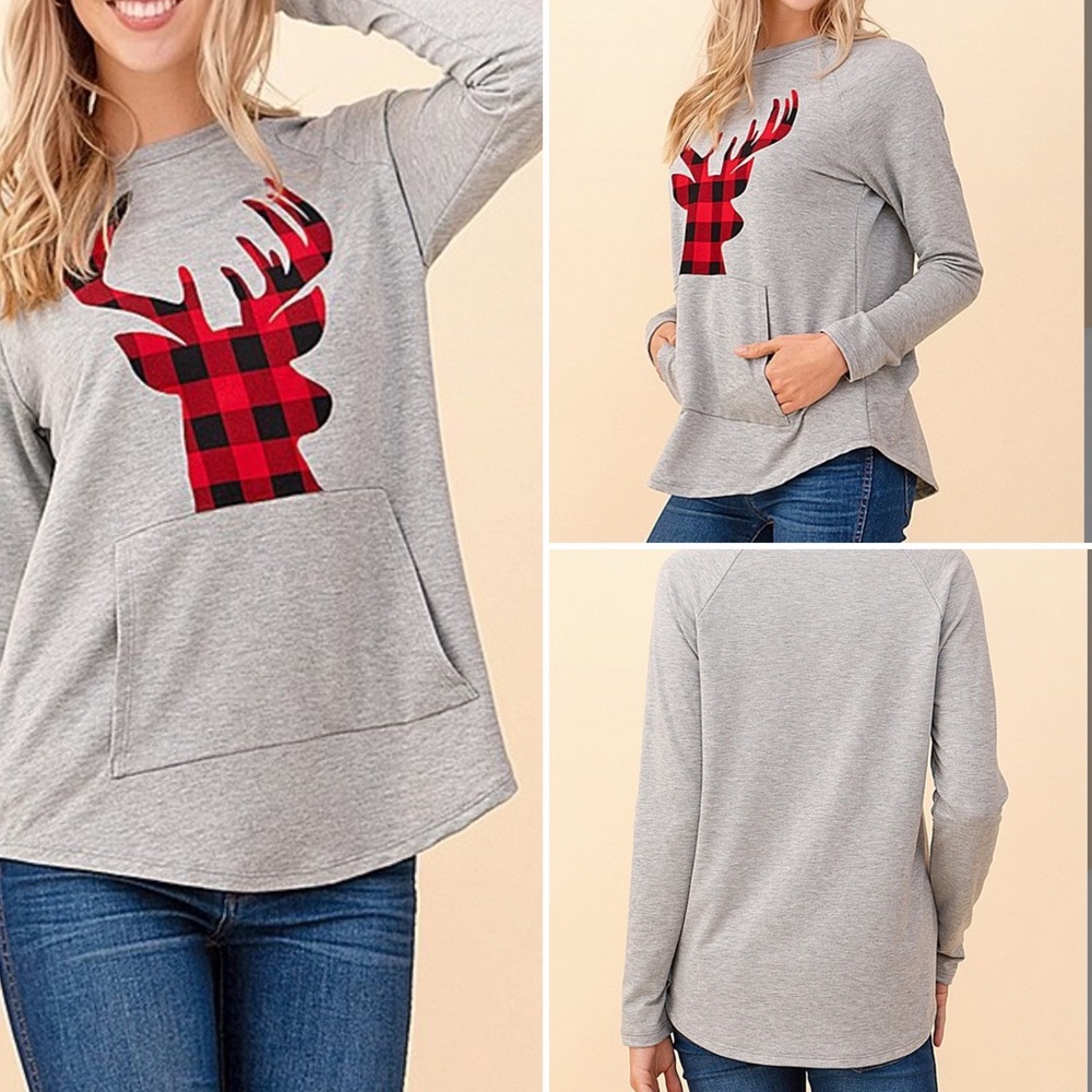 Grey Buffalo Check Reindeer Sweater